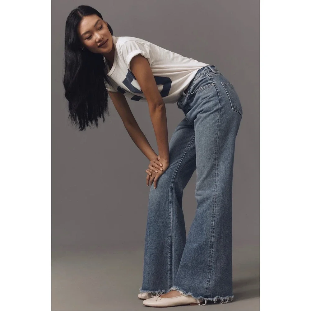 Frame The‎ Lax Mid-Rise Relaxed Flare Jeans Alderton Raw Fray Size 29 NWT NEW
